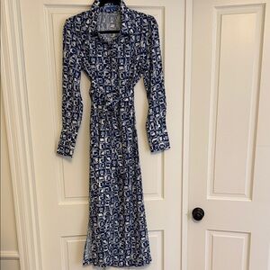 J. McLaughlin Navy and White Printed Maxi Shirt Dress